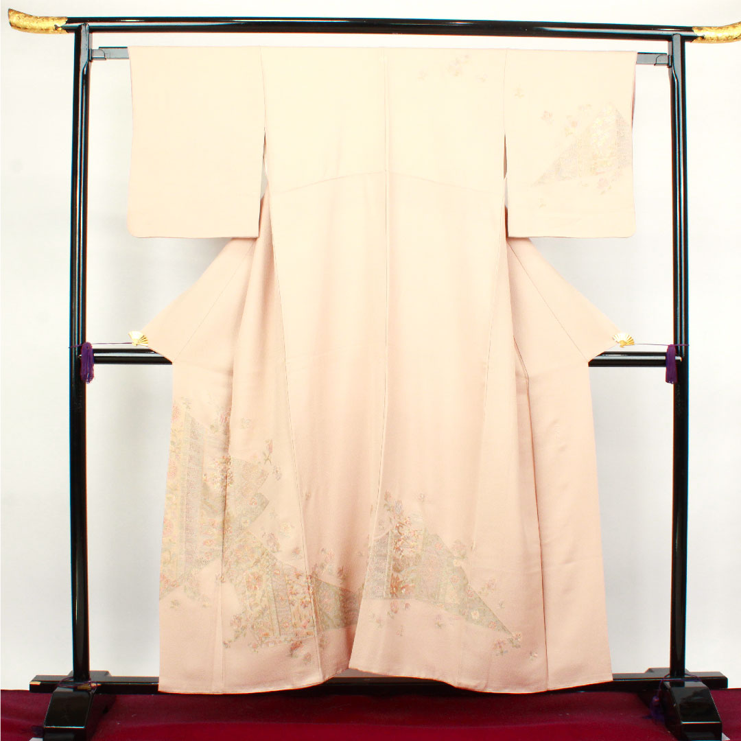訪問着 袷 身丈154cm 裄丈62.5cm 惚色 蘇州刺繡 汕頭刺繡 木瓜 正絹 Sランク ピンク系 1112002692213