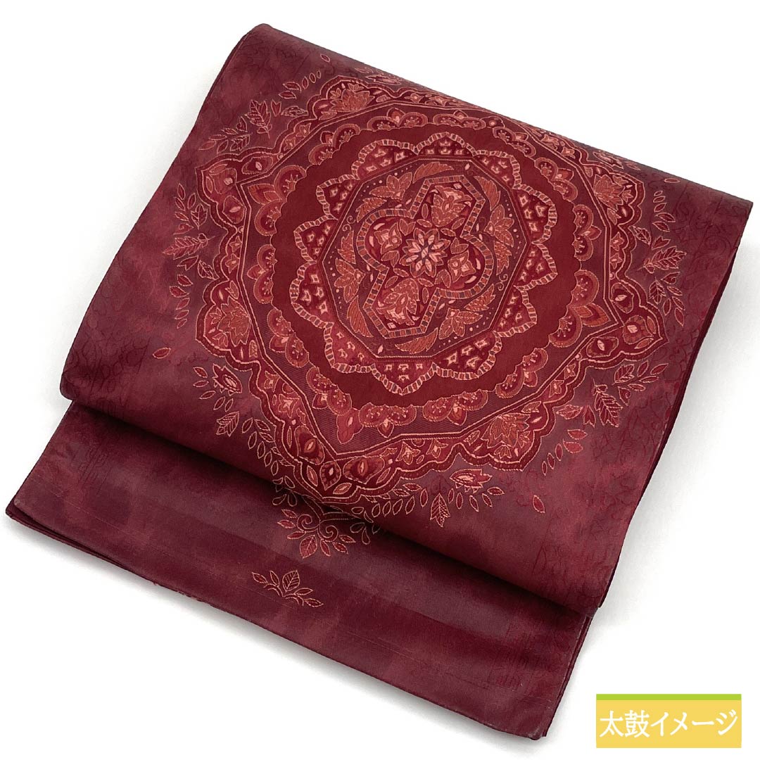 袋帯 正絹 Aランク 臙脂色(えんじいろ) 宝相華 帯丈414cm 六通 セミフォーマル 赤系 1123015673312