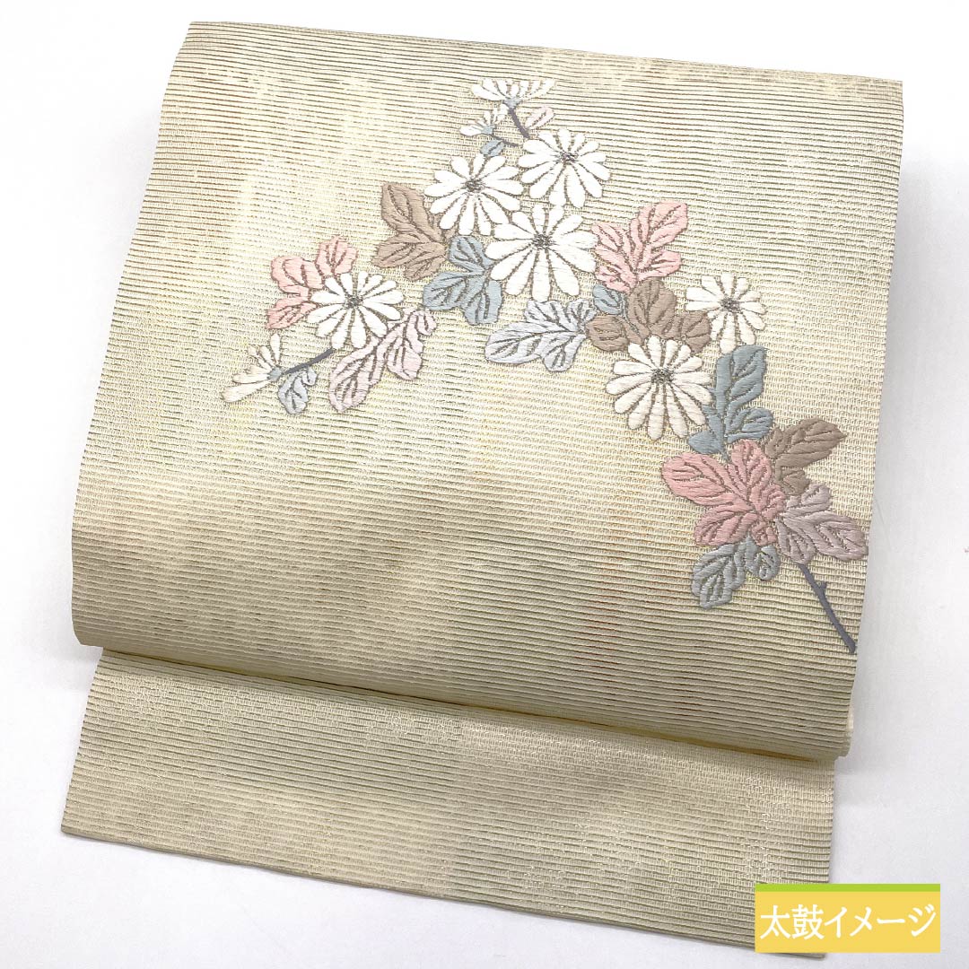 名古屋帯 正絹 生成り色(きなりいろ) 夏帯 菊花 帯丈362cm Aランク ポイント柄 セミフォーマル クリーム系 1124008783315 名古屋仕立て