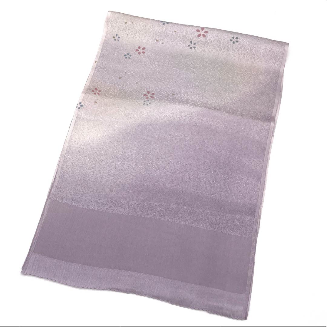 帯揚げ 正絹 Aランク セミフォーマル 薄紫色(うすむらさきいろ) ぼかし 桜 長さ約172cm 幅約28cm 紫系 1136002803920