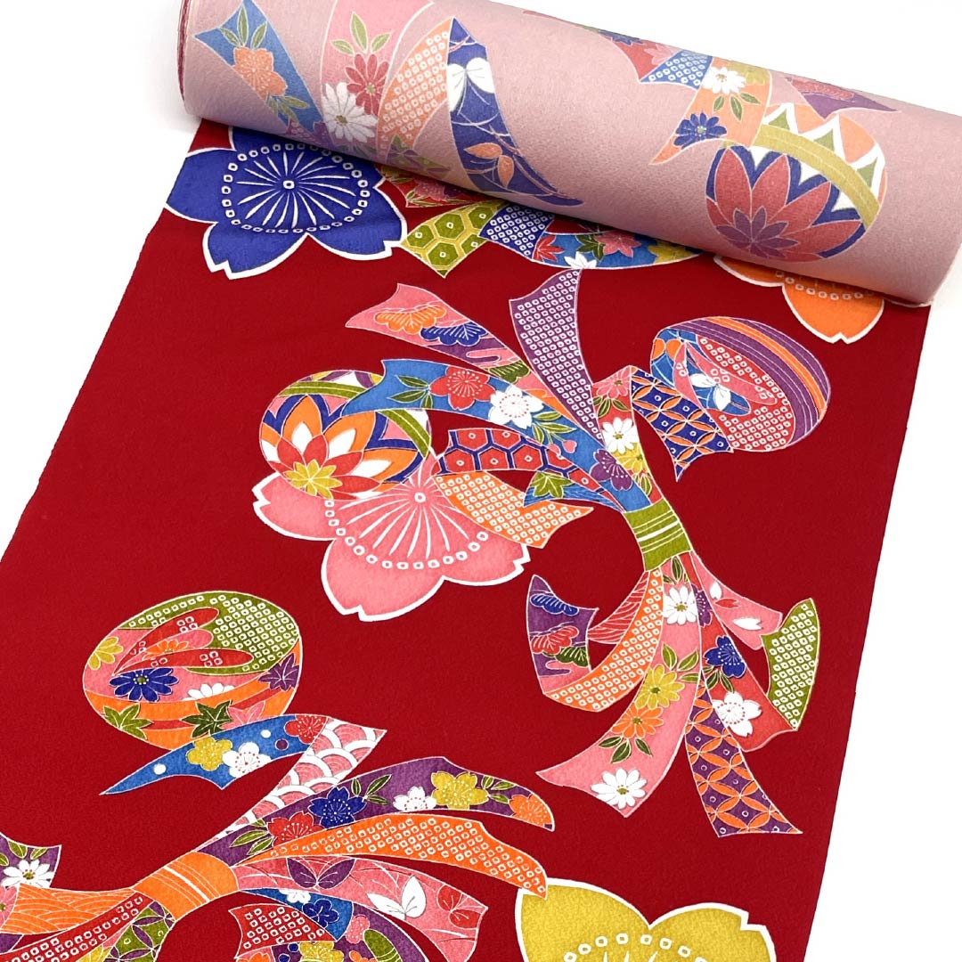 Fabric, Komon, Pure Silk, Crimson Red, Tango Chirimen, Bundled Noshi, Ball, New Rank, Red 1130001041912