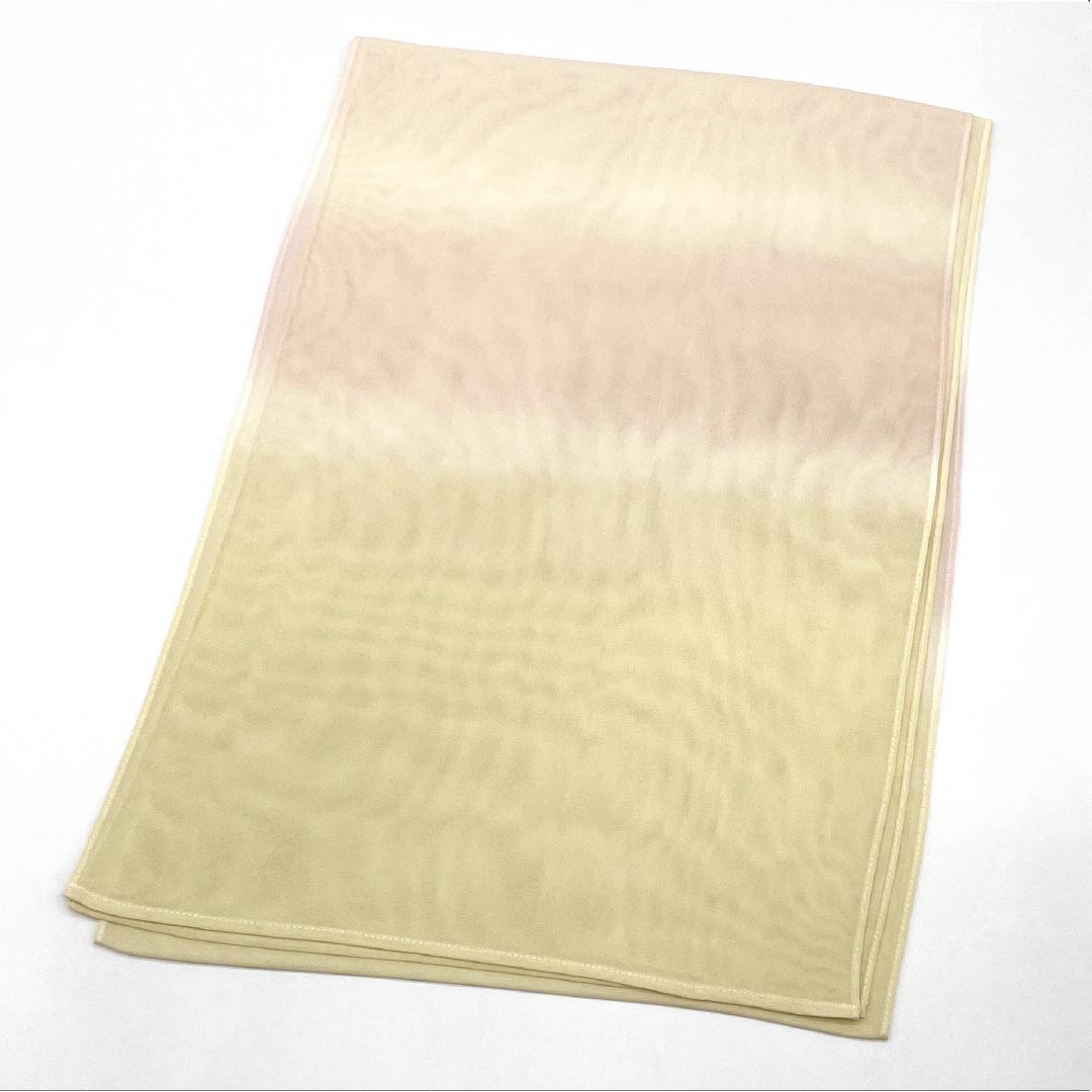 (Like New) Pure Silk Obiage (Sash) - Semi-Formal, Light Egg-Colored and Maiden-Colored Gradient, Summer, Approximately 180cm Long, 29.5cm Wide, Cream-Based, Product Number: 1136002181915