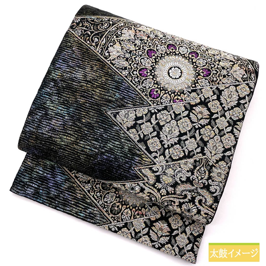 Formal, gradation-patterned, pure silk obi for formal kimono (tomesode) with an ancient seashell purple pattern and thick foil from the Shosoin treasure. Length: 448cm. S-rank. Six-fold obi. Product number: 1123014112399.