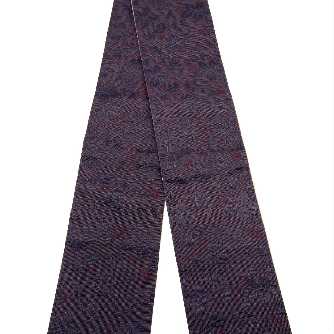 (New) Half-width obi, polyester, NEW rank, eggplant dark blue, medium purple, karahana-style stripes, reversible, obi length 400cm, purple family, 1125002451420