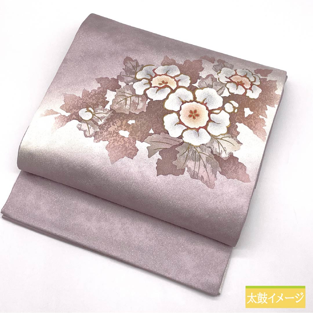 袋帯 正絹 Sランク 蒲萄色(えびいろ) 染め帯 花模様 帯丈466cm ポイント柄 カジュアル 紫系 1123015182420