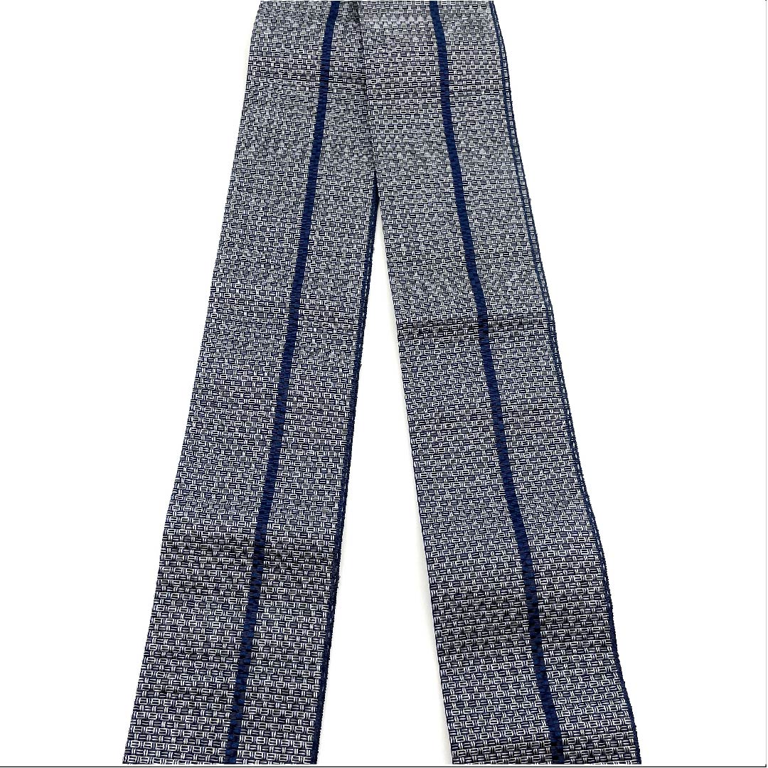 Kaku-obi (sash) made of polyester in iron and grape color with geometric patterns, obi length 392cm, width 9.5cm, rank S, navy blue, 1134000012918