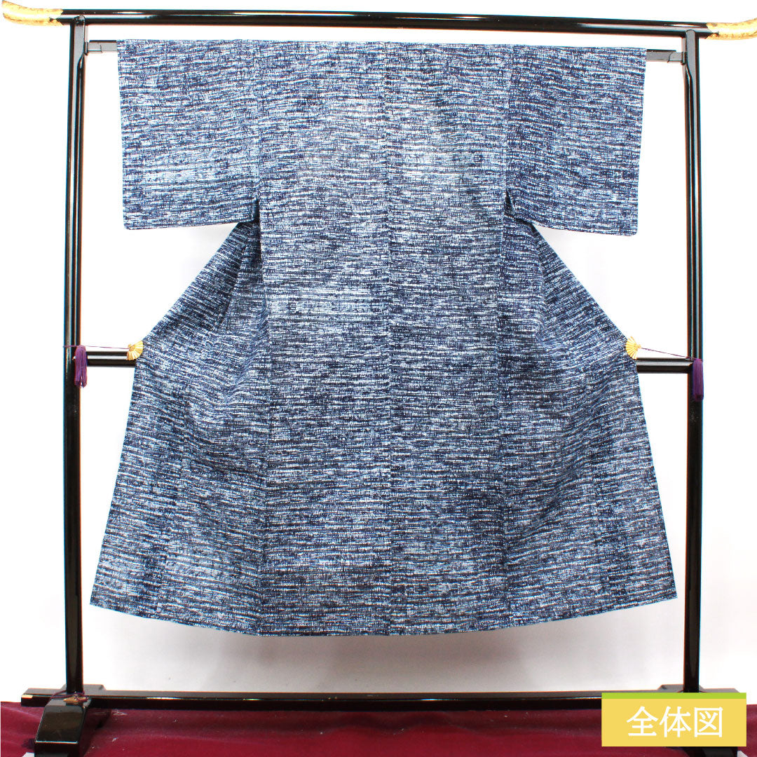 浴衣 木綿 身丈143.5cm 裄丈63.5cm Sランク 単衣 紺系 濃紺色(のうこんいろ) 男物 幾何学模様 1118004882418