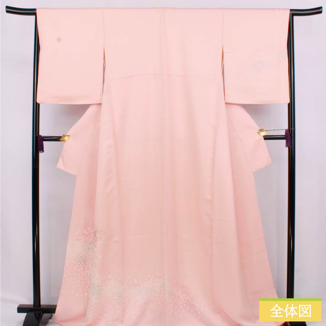 Visiting Kimono (Homongi) - Pure Silk, Grade A, Lined, Length 166cm, Sleeve Length 61.5cm, Otomeiro (Girl's Color), Kyoto Yuzen Embroidery, Floral Design, Pink, Product Number: 1112006273513