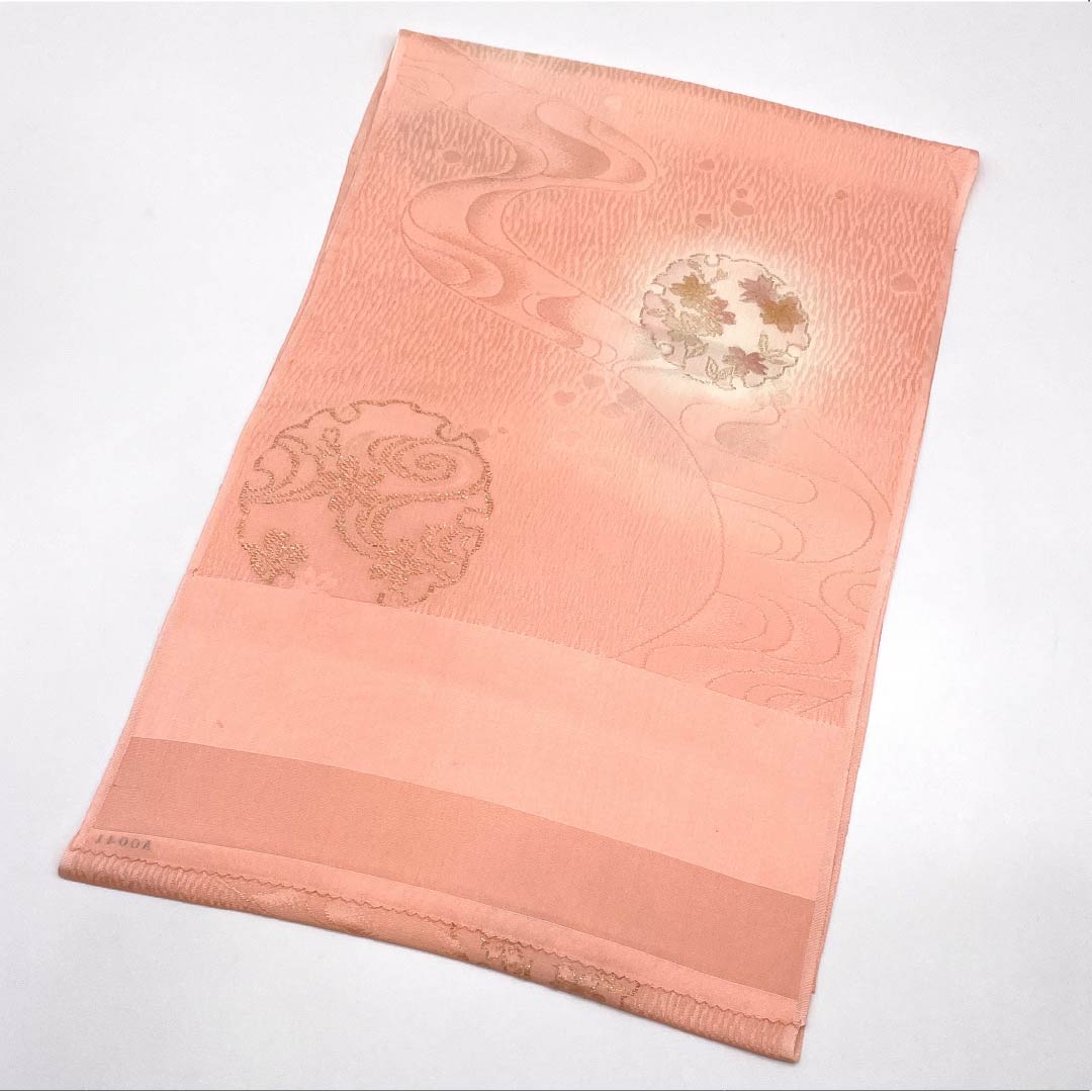 帯揚げ 正絹 Sランク セミフォーマル 東雲色(しののめいろ) 雪輪 流水 古典柄 長さ約188cm 幅約30cm ピンク系 1136001812913