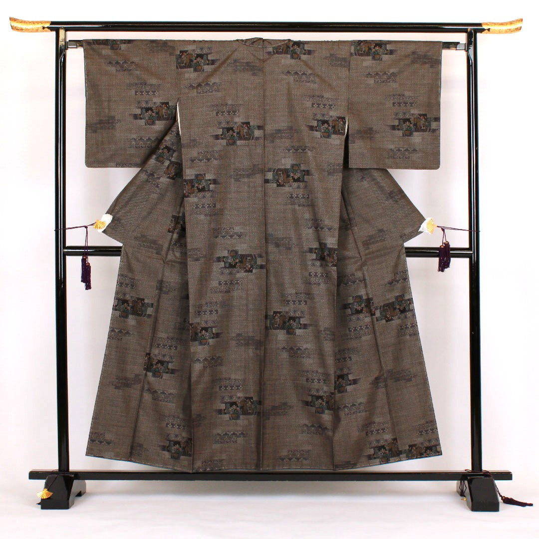 Oshima Tsumugi Length 156cm Sleeve length 65cm 9 marks Pure silk S rank Awase Brown 1116000492314