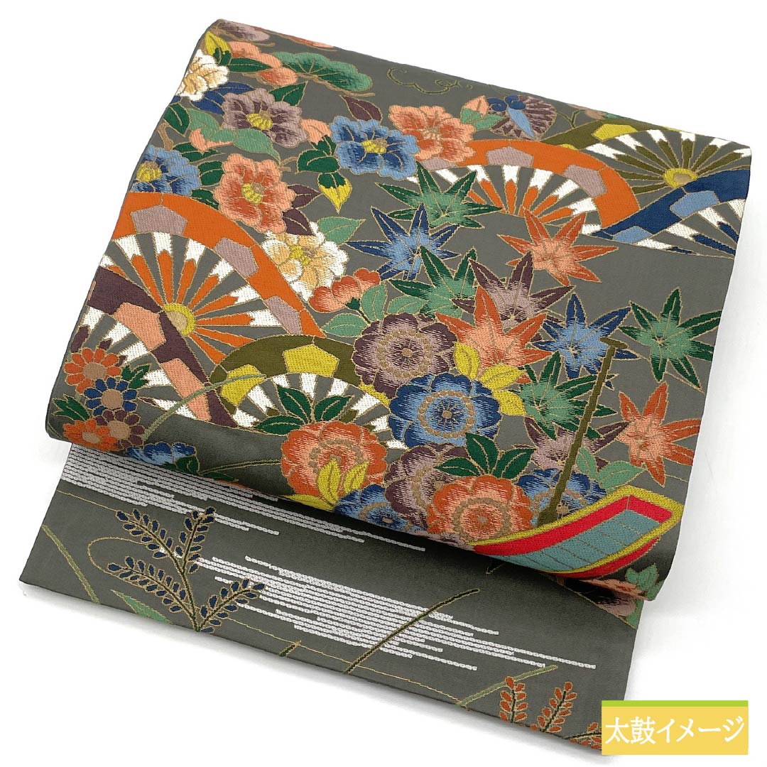 Fukuro Obi (Sash) - Pure Silk - Iron Gray - For Tomesode and Furisode - Shirayaen Oba - Aoi - Obi Length: 436cm - S Rank - Six-way - Formal - Gray - 1123013512322