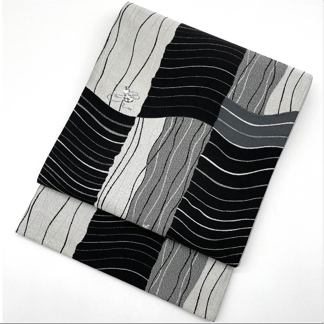 Fukuro Obi, Checkered Pattern, Gourd Pattern, Monotone, Length 438cm, Pure Silk, S Rank, Six-way, Casual, Gradient Style, 1123008812399
