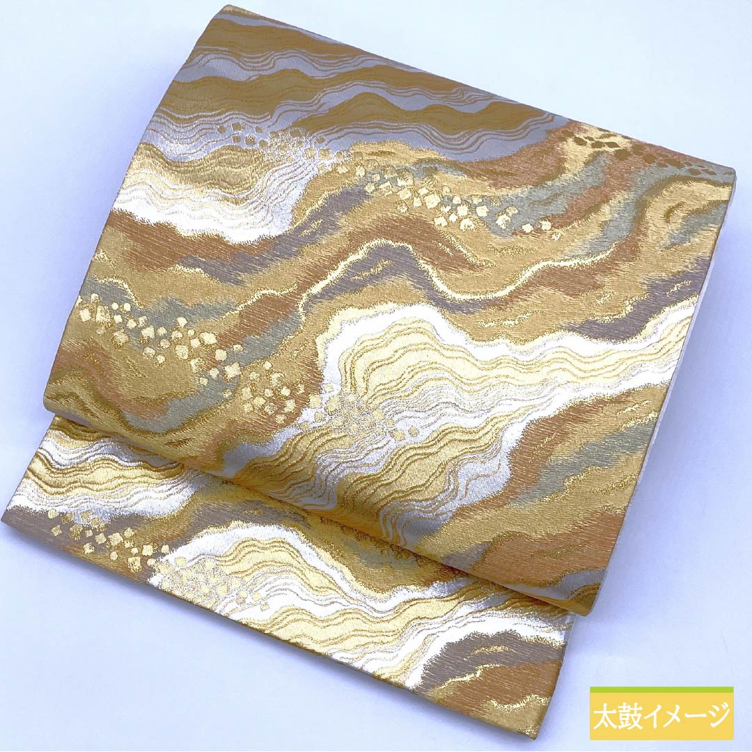 Formal silver-colored obi, pure silk, S-rank, with a ripple pattern, suitable for formal kimono (tomesode), length 436cm, six-fold hem, product number 1123015972322