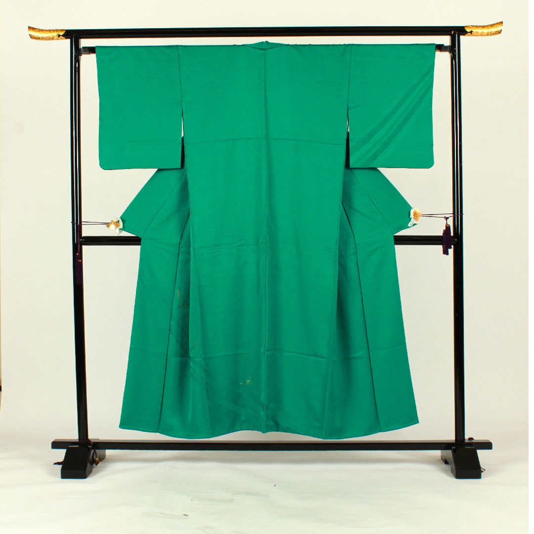 色無地 斉藤三才 三才鳥 身丈152.5cm 裄丈65.5cm 袷 正絹 Aランク 緑系 1114000443219