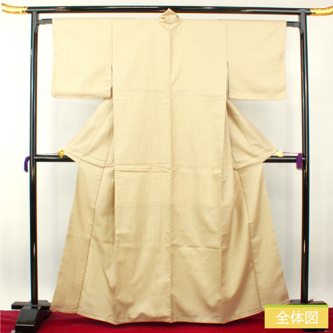 Tsumugi, pure silk, length 163.5cm, sleeve length 64cm, Tonokoiro, cross-patterned kasuri, A-rank, lined, beige, 1116003573425