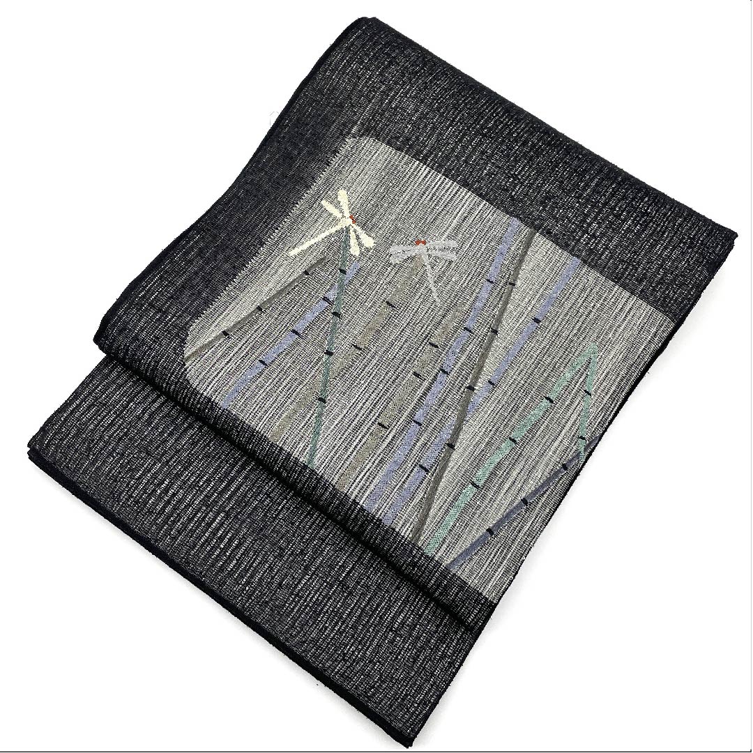 Fukuro Obi, Summer Obi, Black, Bamboo, Dragonfly, Summer, Obi Length 440cm, Pure Silk, A Rank, Pointed Pattern, Casual, Black, 1123007723310