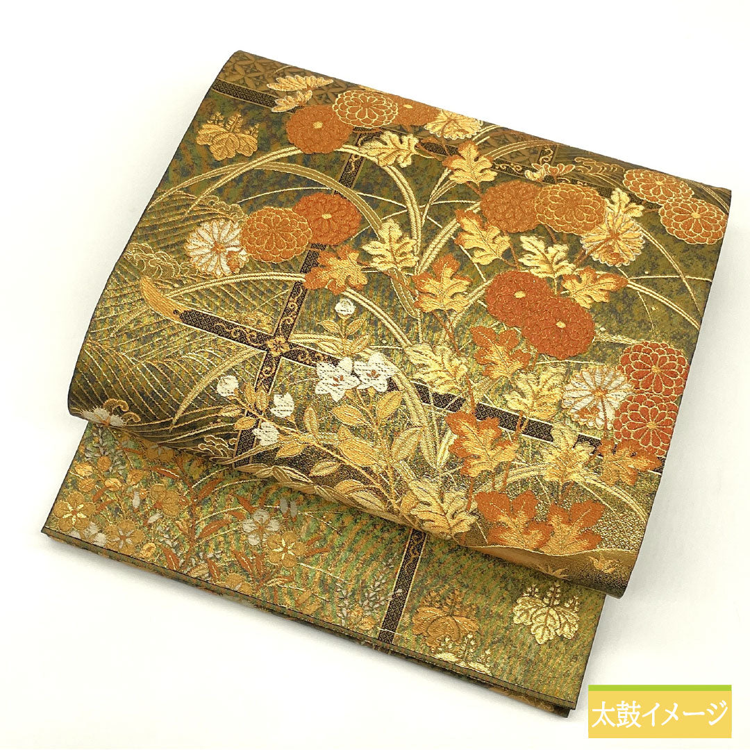 Fukuro Obi (Sash), Pure Silk, S-Rank, Nishijin-ori, with Gold-Tone Pattern, Length 440cm, Six-Ply, Formal, Item Number 1123016782321