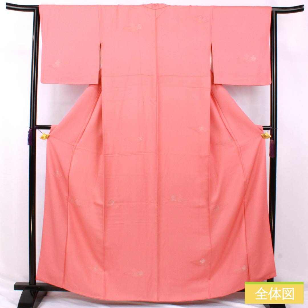 Solid-colored kimono (iromuji) made of pure silk, grade A, length 161cm, sleeve length 63cm, peach-red (tokoshoku) color, Kumi silk, durable dyeing, Tango crepe, lined, pink, product number 1114002443413