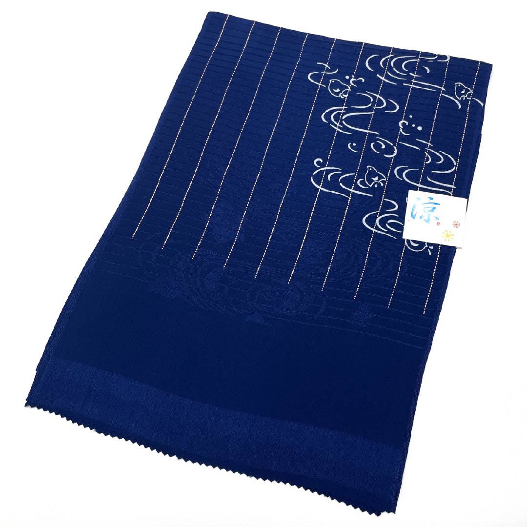 (New) Obiage, pure silk, semi-formal, summer, houndstooth, flowing water, classic pattern, length 164cm, width 28cm, new rank, navy blue, 1136000861918
