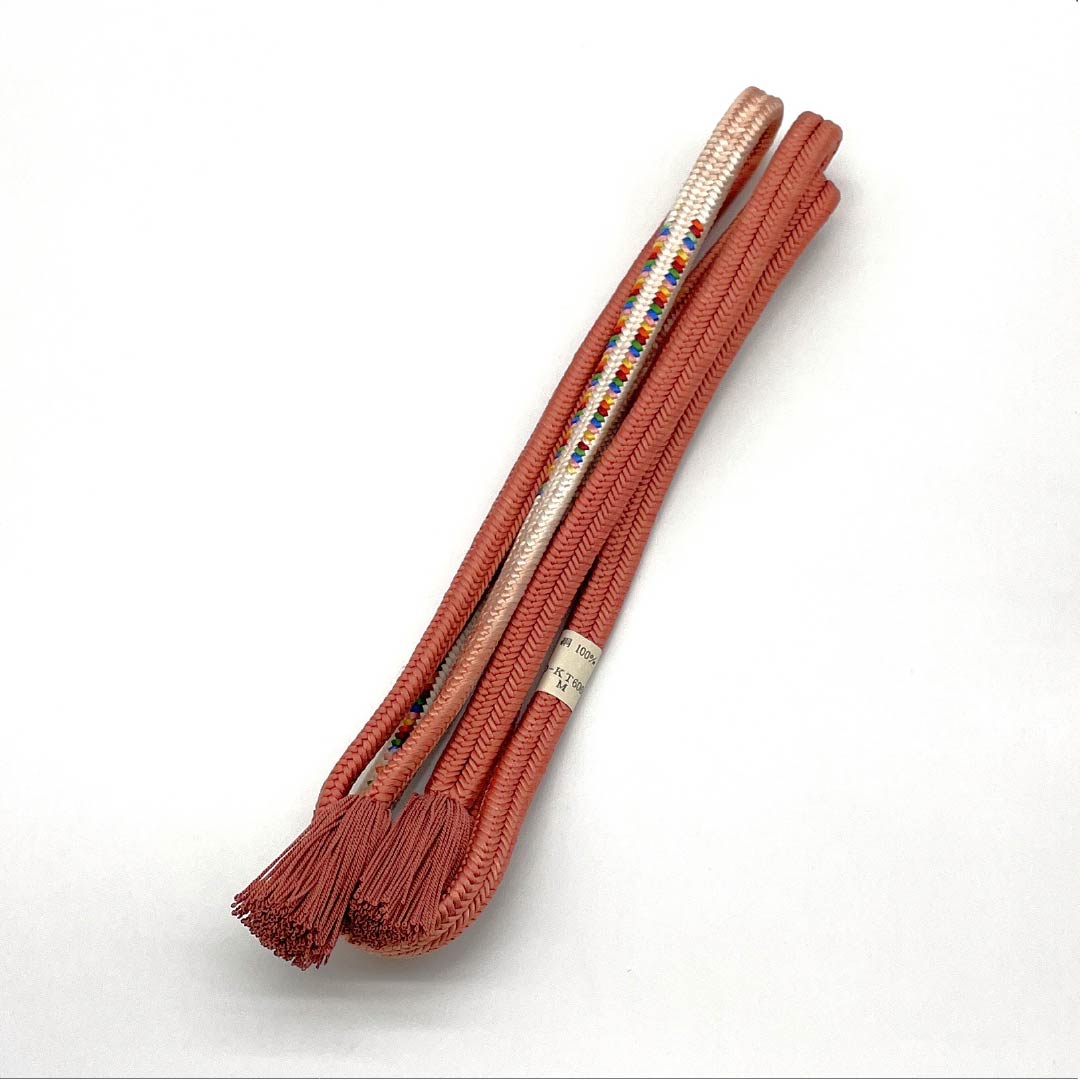 Obijime, pure silk, S rank, Choshun-iro (pinkish brown), Kumihimo, twisted fringe, length approx. 158 cm, width approx. 1 cm, casual, brown tones, 1135005942314