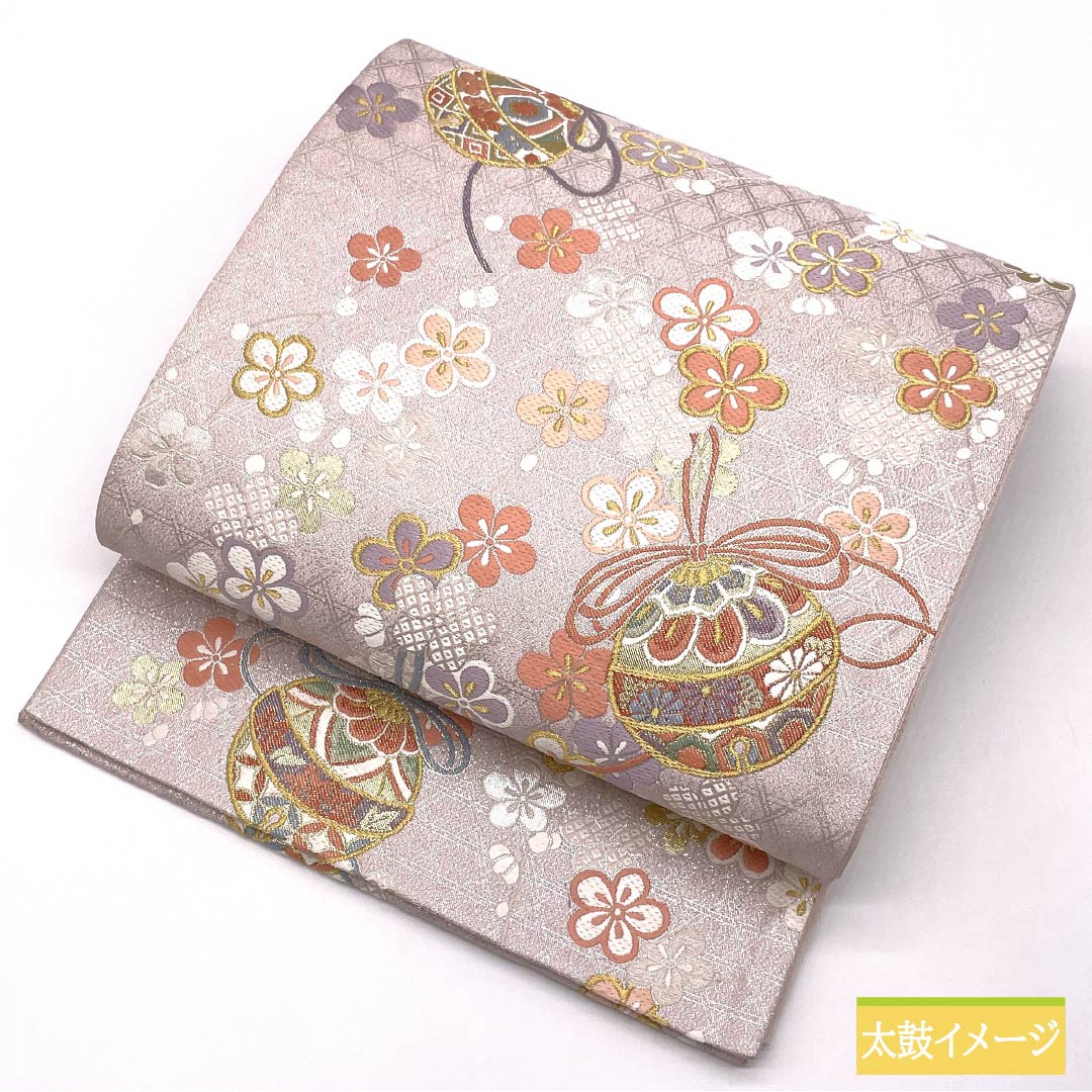 Formal pink obi, made of pure silk in a faded crimson color, featuring a ball and floral pattern, suitable for furisode kimono. Length: 436cm, A-rank, six-fold hem, pink. Product number: 1123014703313