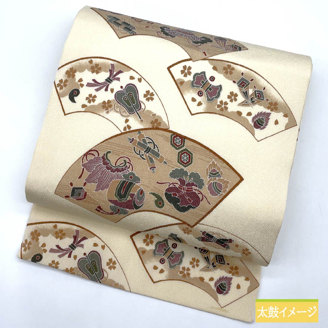 Nagoya obi, natural color (kinariiro), crepe fabric, dyed obi, fan-shaped, obi length 365cm, pure silk, A rank, full length, casual, beige, 1124007183325, Nagoya style
