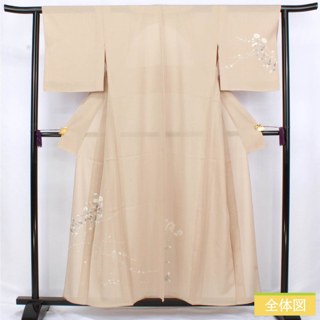 夏物 正絹 付下げ 身丈157cm 裄丈63cm 薄香色(うすこういろ) 草花模様 京友禅 絽 Sランク ベージュ系 1132002752325