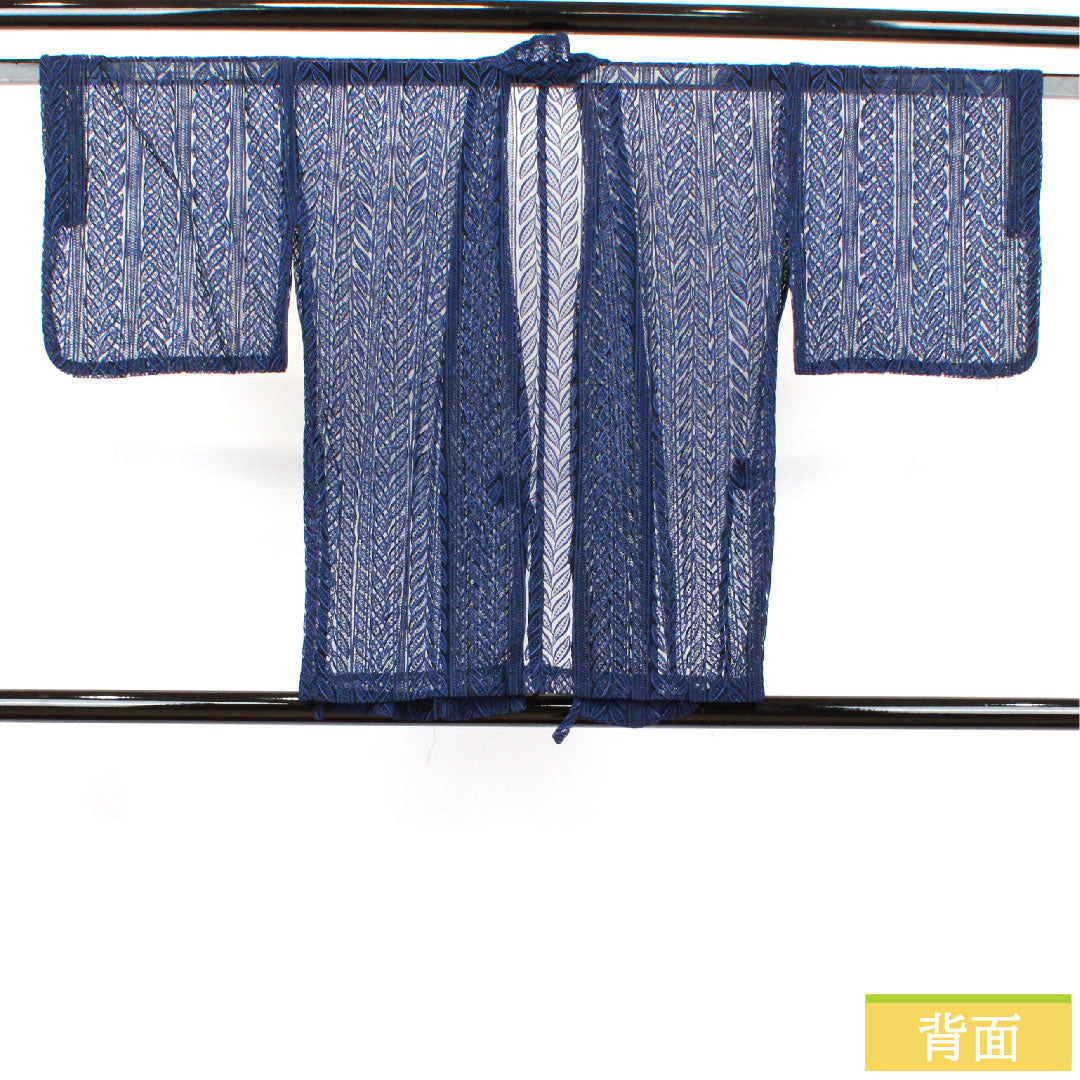 道中着 ポリエステル 身丈76cm 裄丈63.5cm 桔梗色 レース 抽象模様 Sランク 単衣 紺系 1117000742918