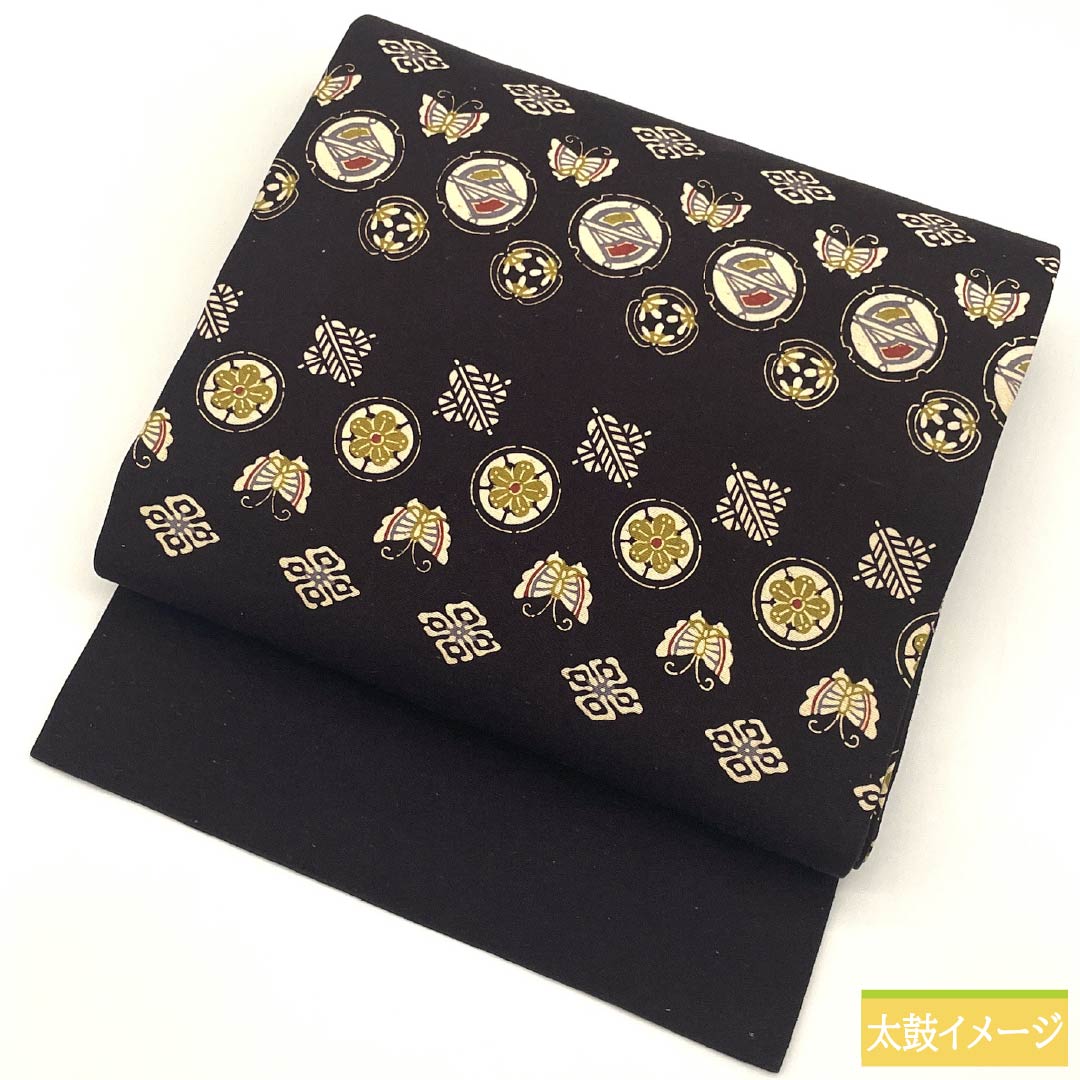 Nagoya Obi, Pure Silk, S-Rank, Crimson Ink Color, Stencil-Dyed, Classic Pattern, Fan Pattern, Length 352cm, Full Length, Casual, Brown, Product Number 1124009752314, Nagoya Style