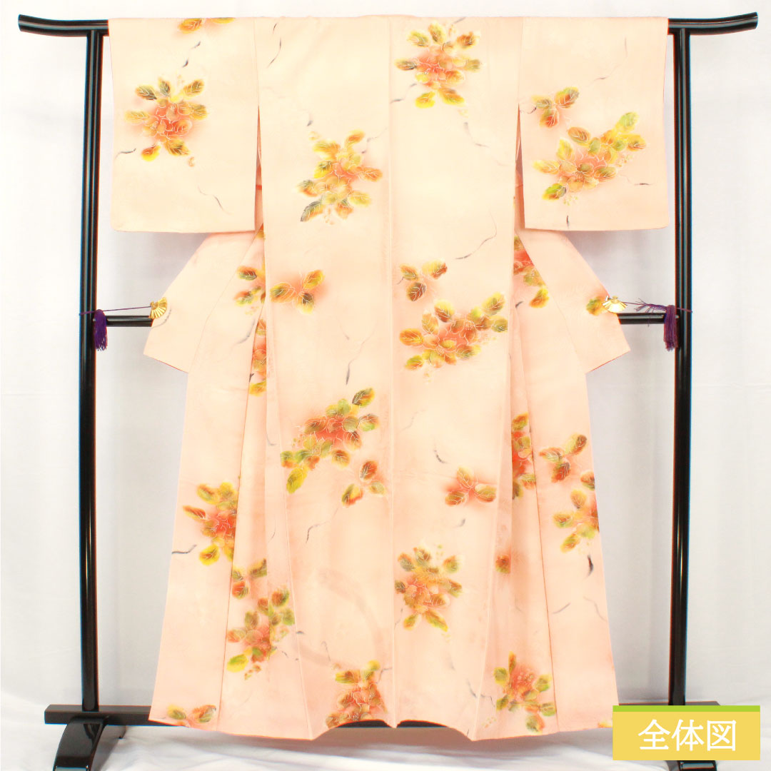 Komon, pure silk, length 157.5cm, sleeve length 62.5cm, lined, wet-drawn yuzen, abstract flowers, basting thread included, A rank, pink, 1115004873313