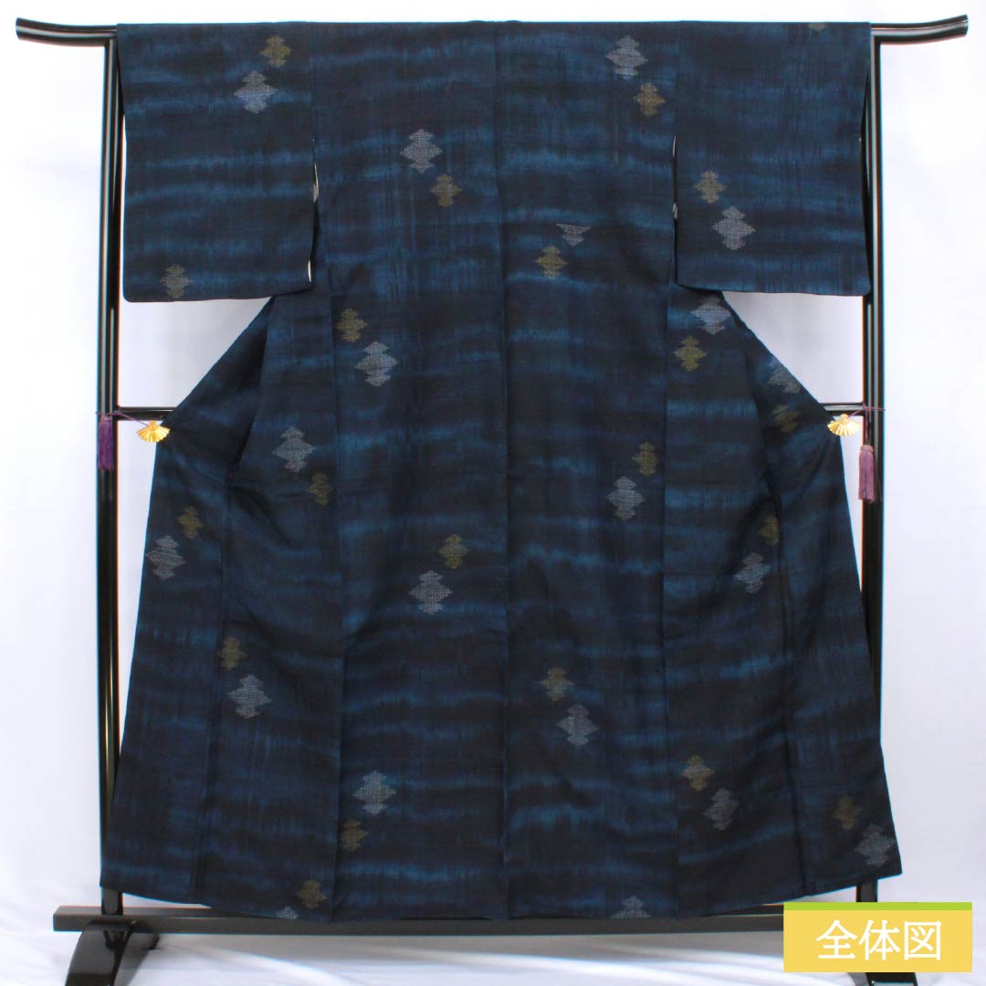 Tsumugi Silk S Rank Length 159cm Sleeve Length 65cm Mawata Tsumugi Matsukawa-bishi Awashe Navy 1116004902318
