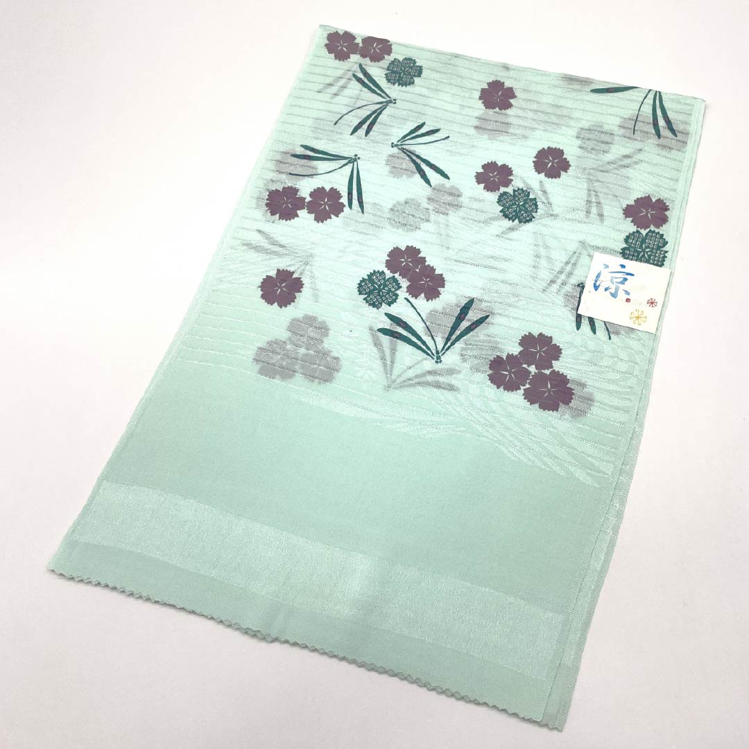 (新品)帯揚げ 正絹 セミフォーマル 薄水色(うすみずいろ) 夏物 撫子 トンボ 長さ約170cm 幅約29cm NEWランク 水色系 1136000801924