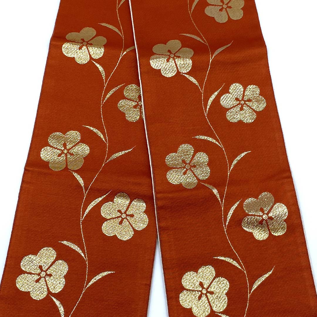 【Unstitched】Half-width obi, polyester, A rank, scarlet, wood sorrel, reversible. Obi length 340cm, orange系. 1125002063326