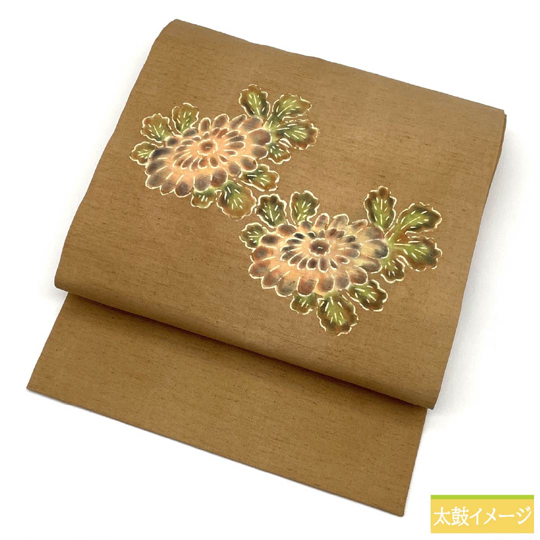 Nagoya Obi, Pure Silk, S-Rank, Pale Fallen Leaf Color (Usukuchibairo), Tsumugi Fabric, Dyed Obi, Chrysanthemum Design, Pointed Pattern, Casual, Brown, 371cm Long, Product Number: 1124009812314, Nagoya Style