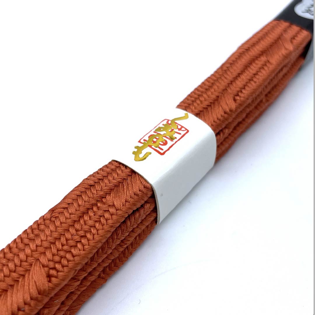(New old stock) Obi-jime (belt fastener) made of pure silk, quarter-length cord, maple leaf color, Hirata Kumihimo, Kai-no-kuchi Uki-bune, length approx. 158cm, width approx. 1.5cm, semi-formal, NEW rank, brown, 1135003351314