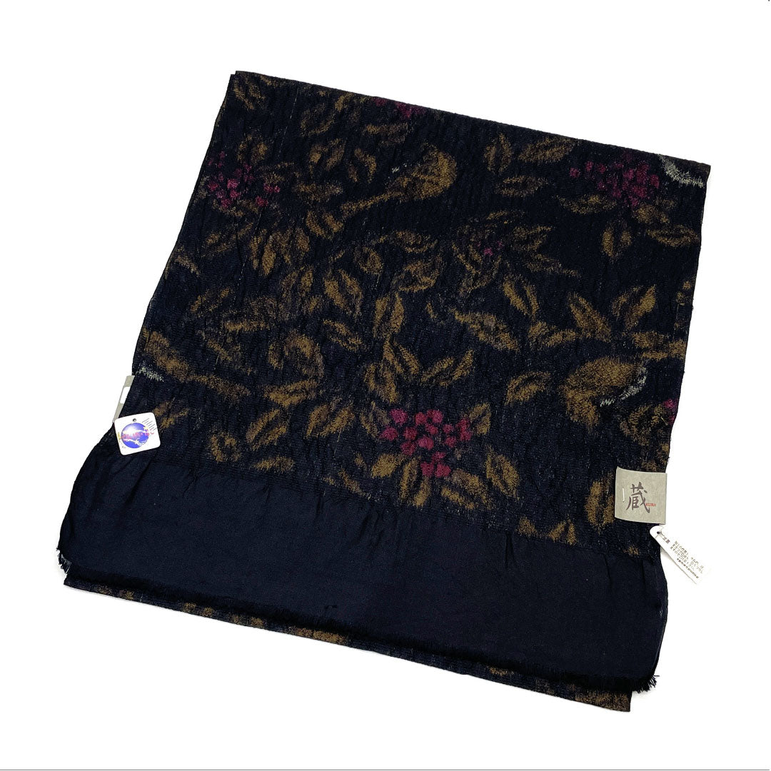 (Like new) Silk Obiage (S-Rank) Casual Black with Plant Pattern, Approx. 160cm Long, 35cm Wide, Black, Item Number: 1136001762910