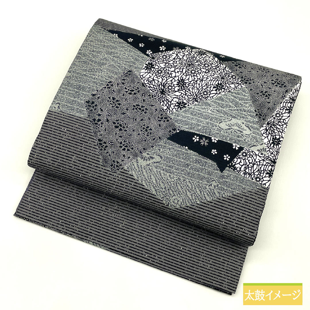 Fukuro obi, pure silk, S rank, dyed obi, artist-made, katazome pattern, obi length 446cm, partial pattern, casual, gray tones, 1123017392322