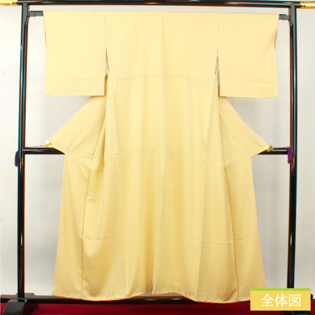 Plain color, pure silk, length 155.5cm, sleeve length 64.5cm, Tokyo white brown, plain color, plum blossom pattern, lined, A rank, yellow, 1114001463323
