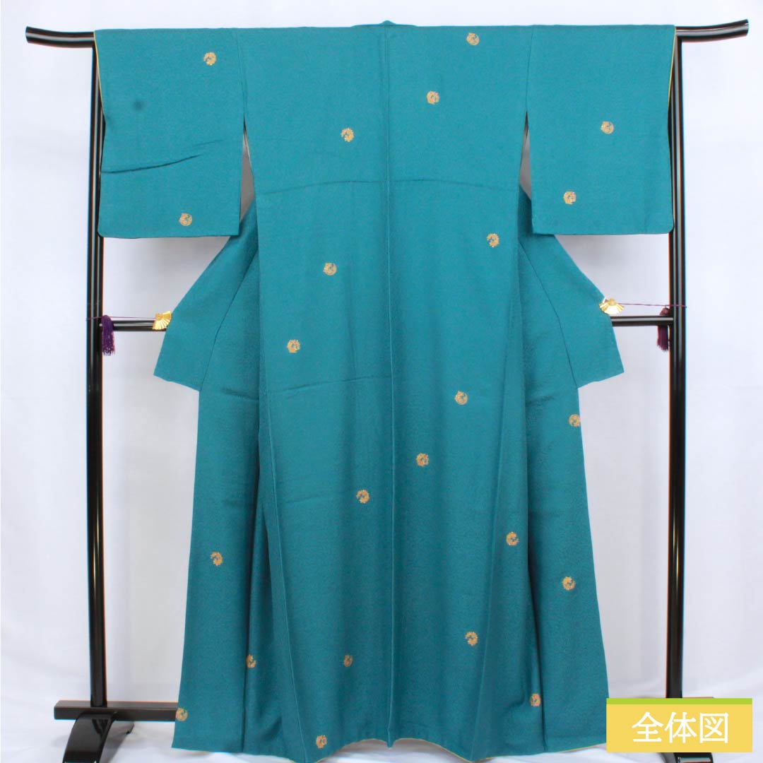 Komon (small pattern) kimono, pure silk, length 165cm, sleeve length 66.5cm, lined, Nandouiro (nandou-iro) with floral wreath, Kyoto Yuzen, S rank, blue, 1115006282517