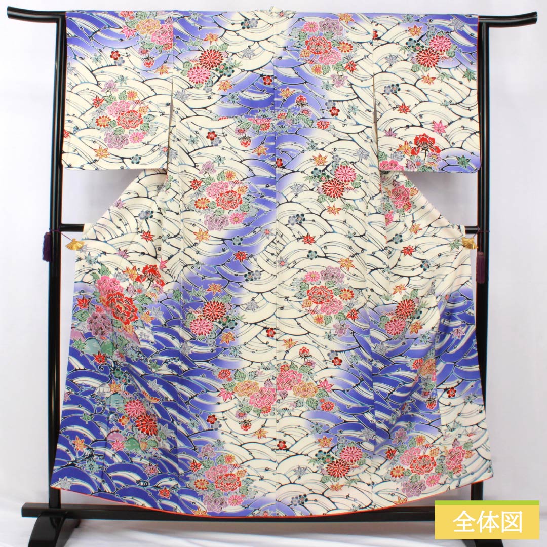 Visiting Kimono, Pure Silk, Grade A, Lined, Length 156.5cm, Sleeve Length 64cm, White Lily Color (Shirayuri-iro), Kyoto Bingata Flower Design, White, Item Number 1112006923311