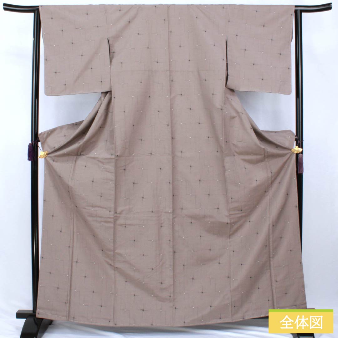 Tsumugi Silk S Rank Length 165.5cm Sleeve Length 64cm Akunezumi-iro Geometric Pattern With basting thread Lined Gray 1116005002522