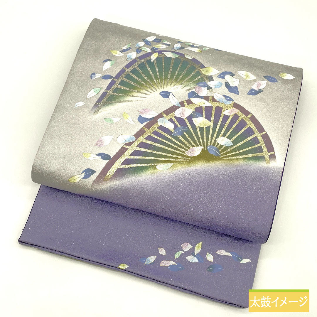 Fukuro Obi Silk A Rank Dyed Obi Umbrella Petals Silver Thread Obi Length 448cm Partial Pattern Semi-formal Gradation Color 1123017383399
