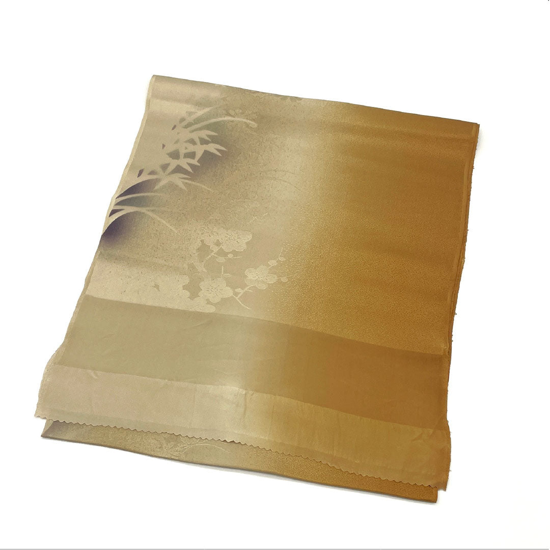 Semi-formal obiage (sash sash), pure silk, S-rank, amber, featuring a classic botanical pattern, approximately 140cm long and 30cm wide, brown, product number 1136001642914
