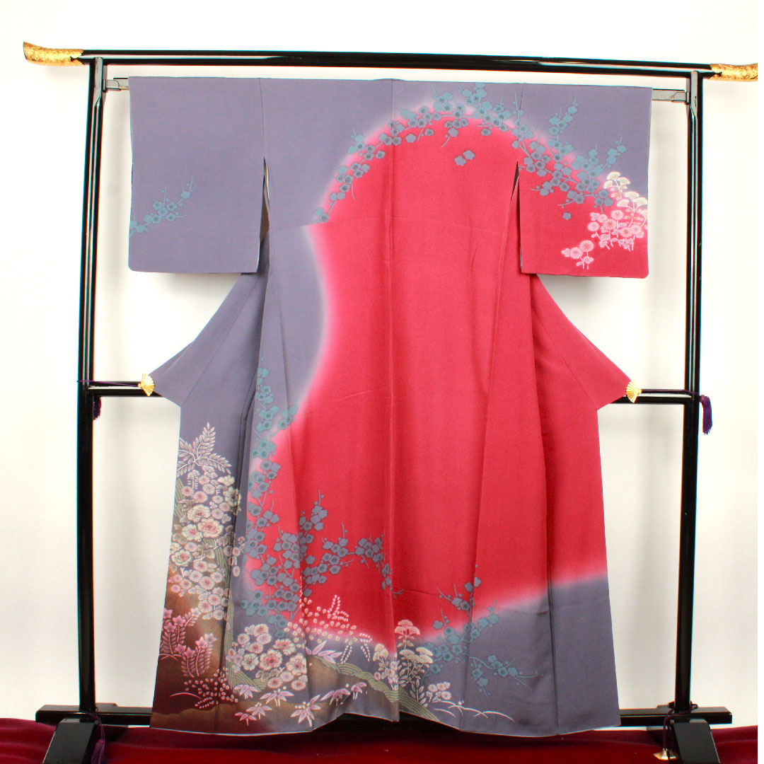 Homongi (formal kimono) Length 157.5cm Sleeve length 63cm Brown Chrysanthemum Plum Pure silk S rank Purple 1112001562320