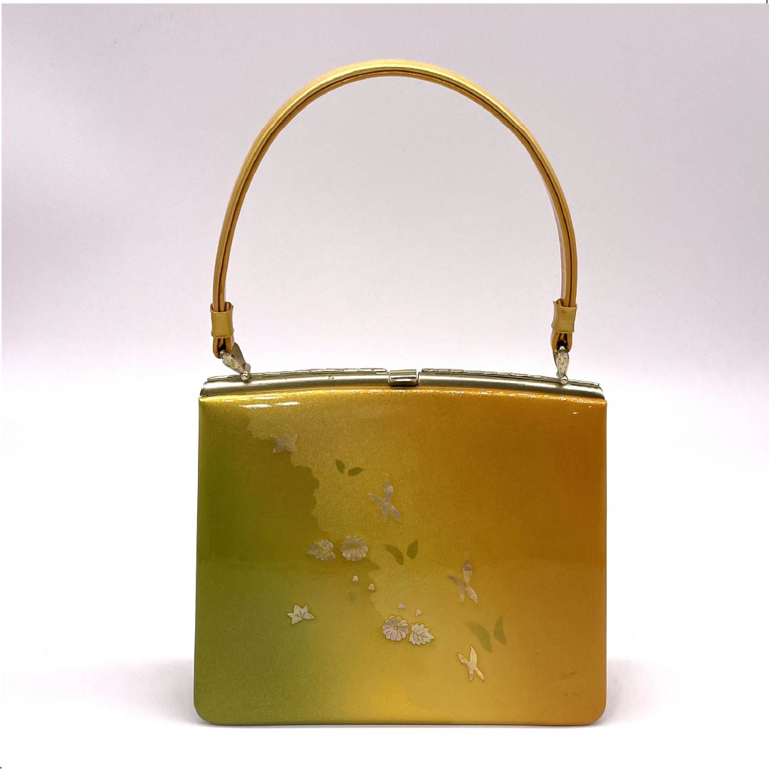 Formal Japanese style bag, golden brown, nae color, mother-of-pearl work, butterfly, orange, S rank, 113900020226