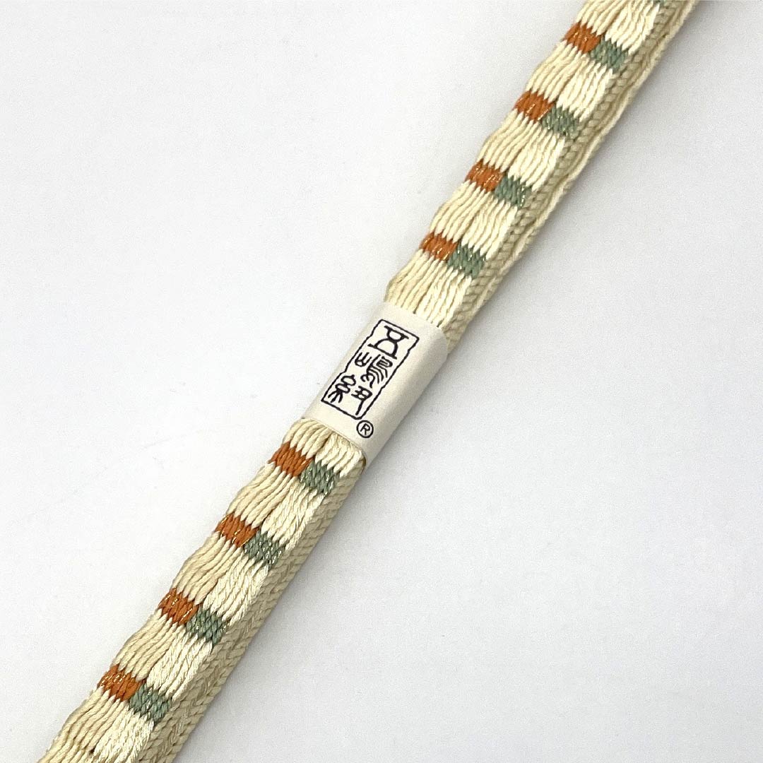 (Like new) Pure silk obijime (sash band) made of Goshima string, light egg-colored (usutamagoiro), hand-woven, classic pattern, approximately 165cm long and 1.4cm wide, semi-formal, cream-colored, product number 1135004881315