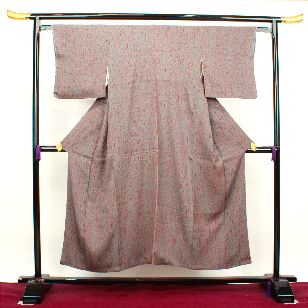 小紋 身丈147.5cm 裄丈61cm 袷 灰色 絞り 抽象模様 正絹 Sランク グレー系 1115003262122