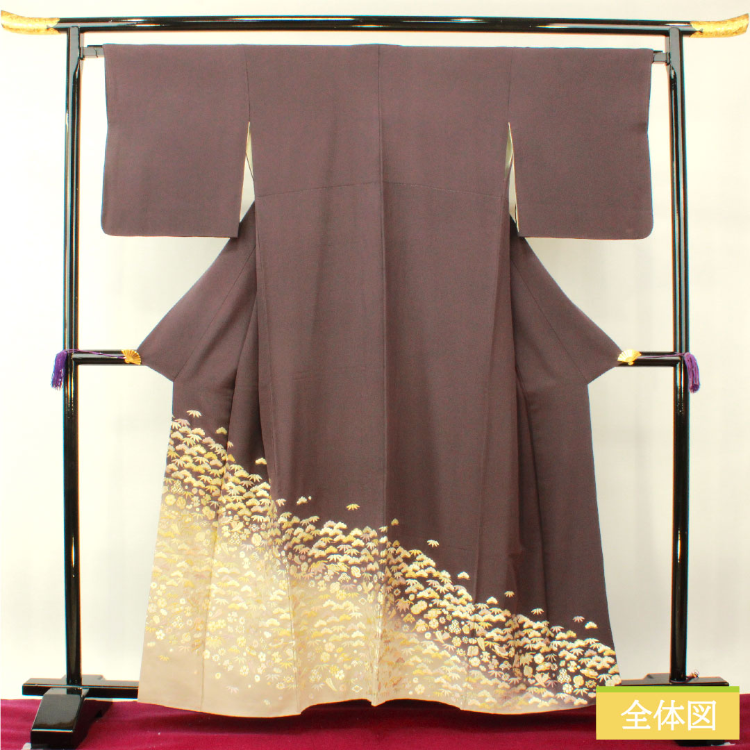 色留袖 正絹 身丈159.5cm 裄丈66cm 袷 紫烏色(しうしょく) 蘇州刺繡 吉祥文様 パールトーン加工 Aランク 紫系 1111001303320