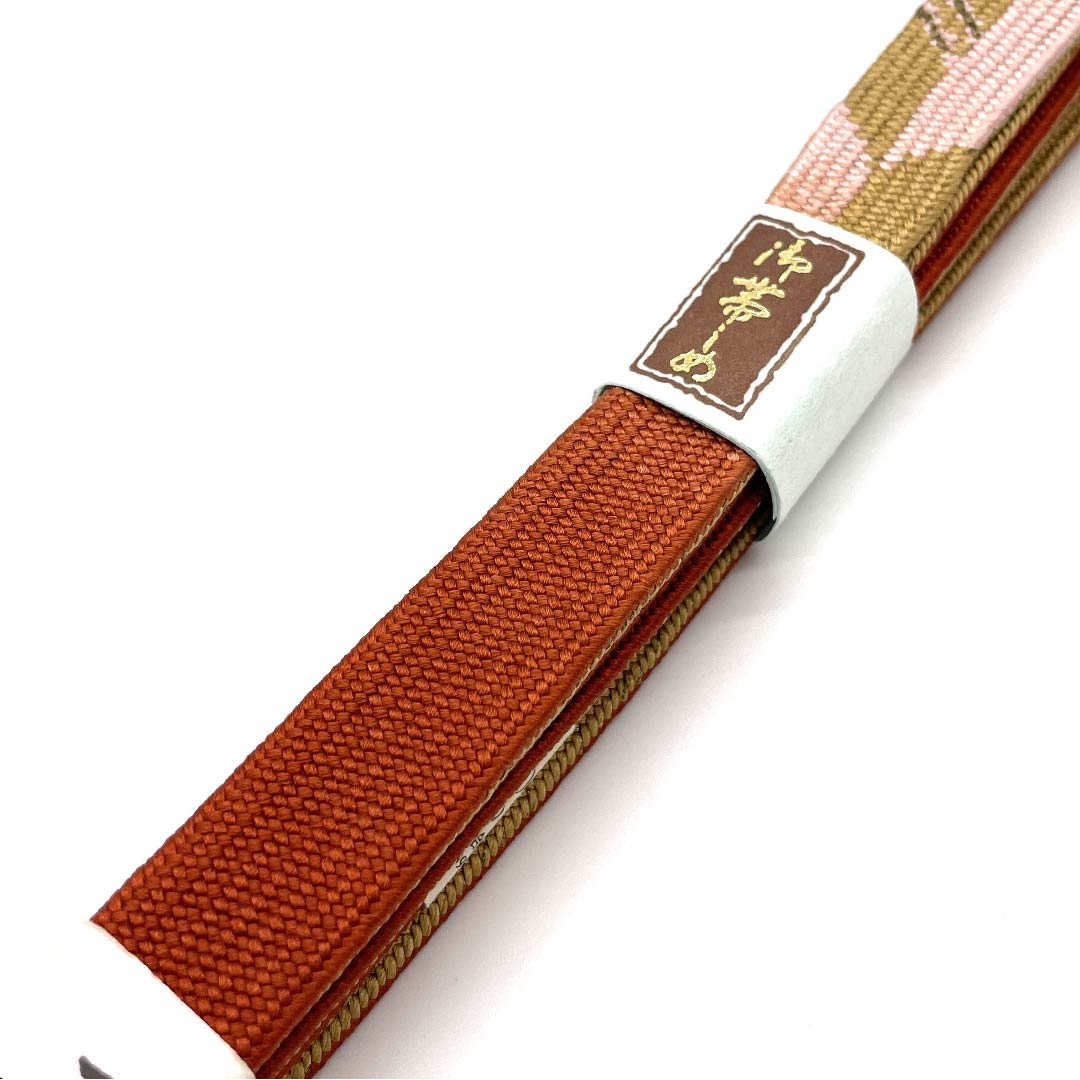 (New old stock) Obijime (belt tying) Pure silk, quarter-length string, ochre, using three-quarter gold, using metal thread, new old stock, length approx. 156cm, width approx. 1.6cm, semi-formal, rank S, orange, 1135002232326