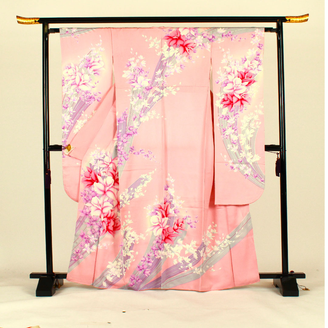 振袖 身丈165.5cm 裄丈64cm 袷 京友禅 花模様 正絹 Aランク ピンク系 1113000563513